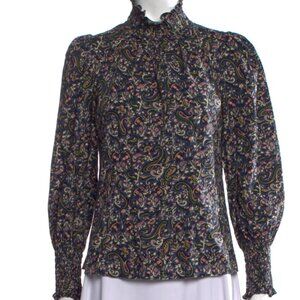 Veronica Beard Ruffle Top Long Sleeve Print Blouse